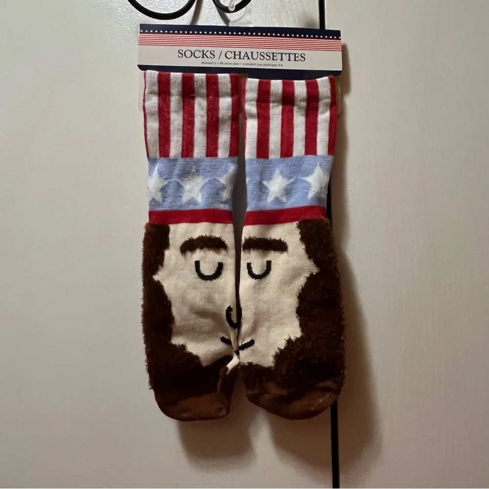 Abraham Lincoln Patriotic Face Design Socks with fuzzy beard area